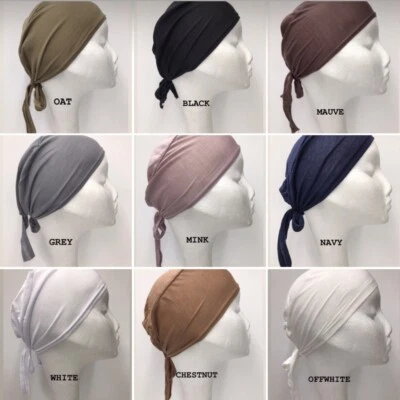 Women Ladies Under Scarf Hijab TIE BACK Bone Bonnet Cap 17 Colours Stretchable