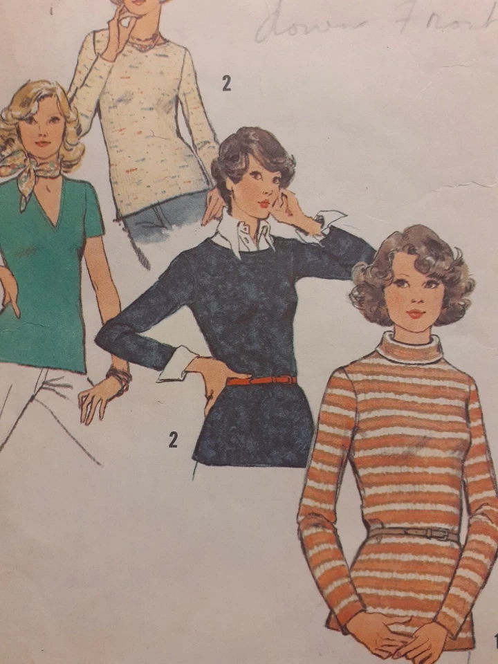 Simplicity 6624 Top Shirt Sewing Pattern Ladies 14 VTG 70's Cut Knit Pullover - Image 3 of 4