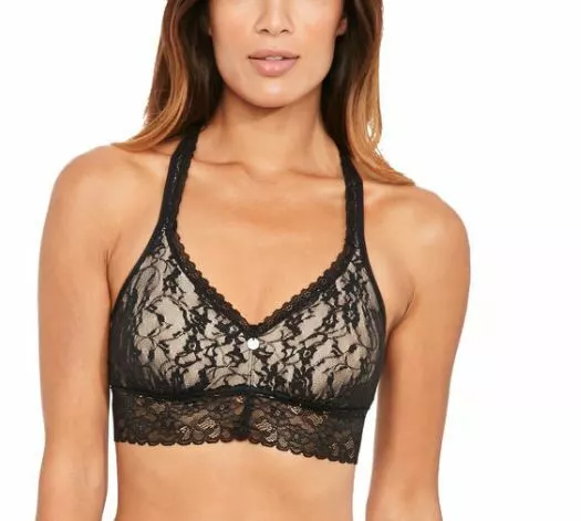 DKNY Signature Lace T-Back Bralette Bra Sexy Underwear Size MEDIUM Charcoal  Nude