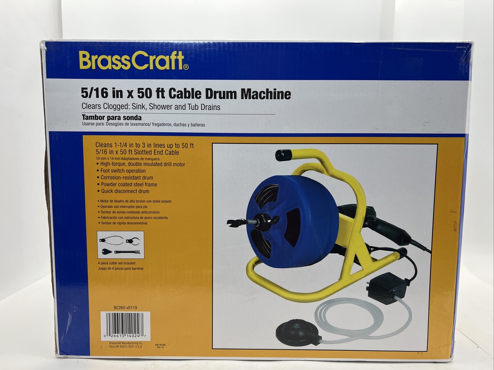 BrassCraft Cable Drum Machine Clog Drain Cleaner BC260 5/16" x 50 Ft