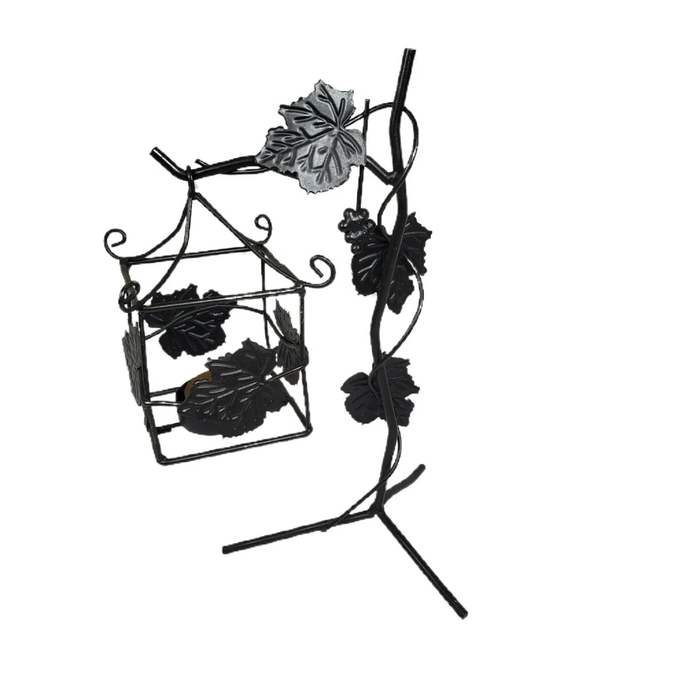 Candelabro colgante decorativo de 10" con luz de té de metal de hiedra desplazada negra Foto 3 de 3