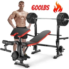 600lbs 6 in1 Adjustable Weight Bench Bench Press with Squat Rack Olympic Workout