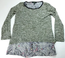 Large Poeme By Citron Womens Layered Tunic Sheer with Green Split Back shirt