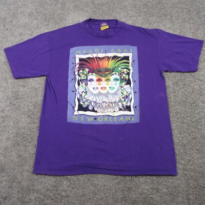 Vintage Mardi Gras Shirt Mens Large Purple Graphic Sparkle New Orleans USA  Tee - Main Image