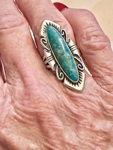 Vintage Navajo Turquoise Sterling Silver Ring 9.6gr Sz.6.5 Signed