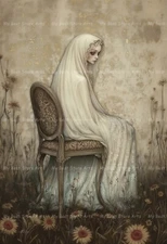 GHOSTLY LADY ART PRINT, Ghost Decor, Gothic Witchy Dark Academia Poster E603