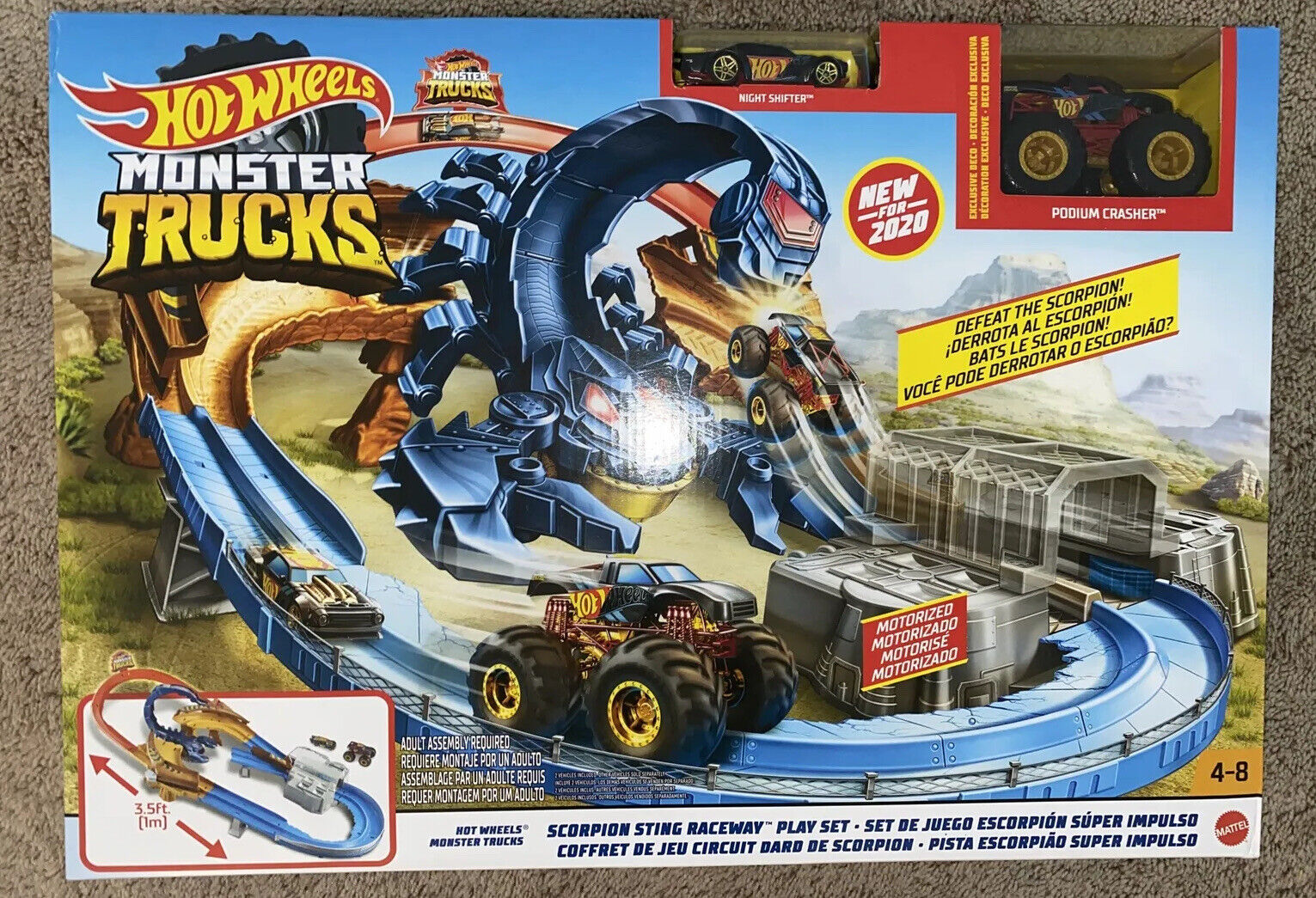 Hot Wheels Monster Trucks Scorpion String Raceway Track Set with 1 Toy  Monster Truck & 1 Car 