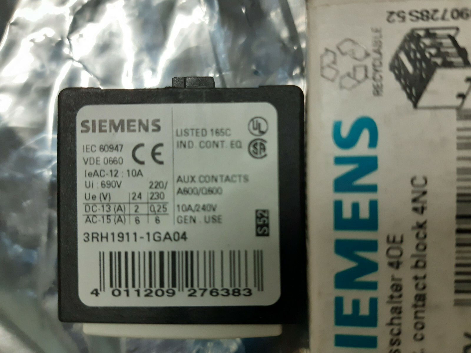 Siemens 3ZX1012-0RH11-1AA1;3RH1911-1GA04;32X1012-0RH11-1AA1;3RH 1911 ...