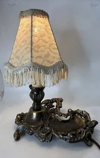 Vintage Brass Vanity Nightstand Lamp Unusual Trinket Area Attached