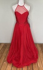 DJ-jaz NWT $250 women’s Sleeveless halter top ball gown Size 7 Red K4