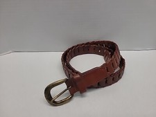 Brown Genuine Leather Braided All Purpose Belt Brass Tone Buckle