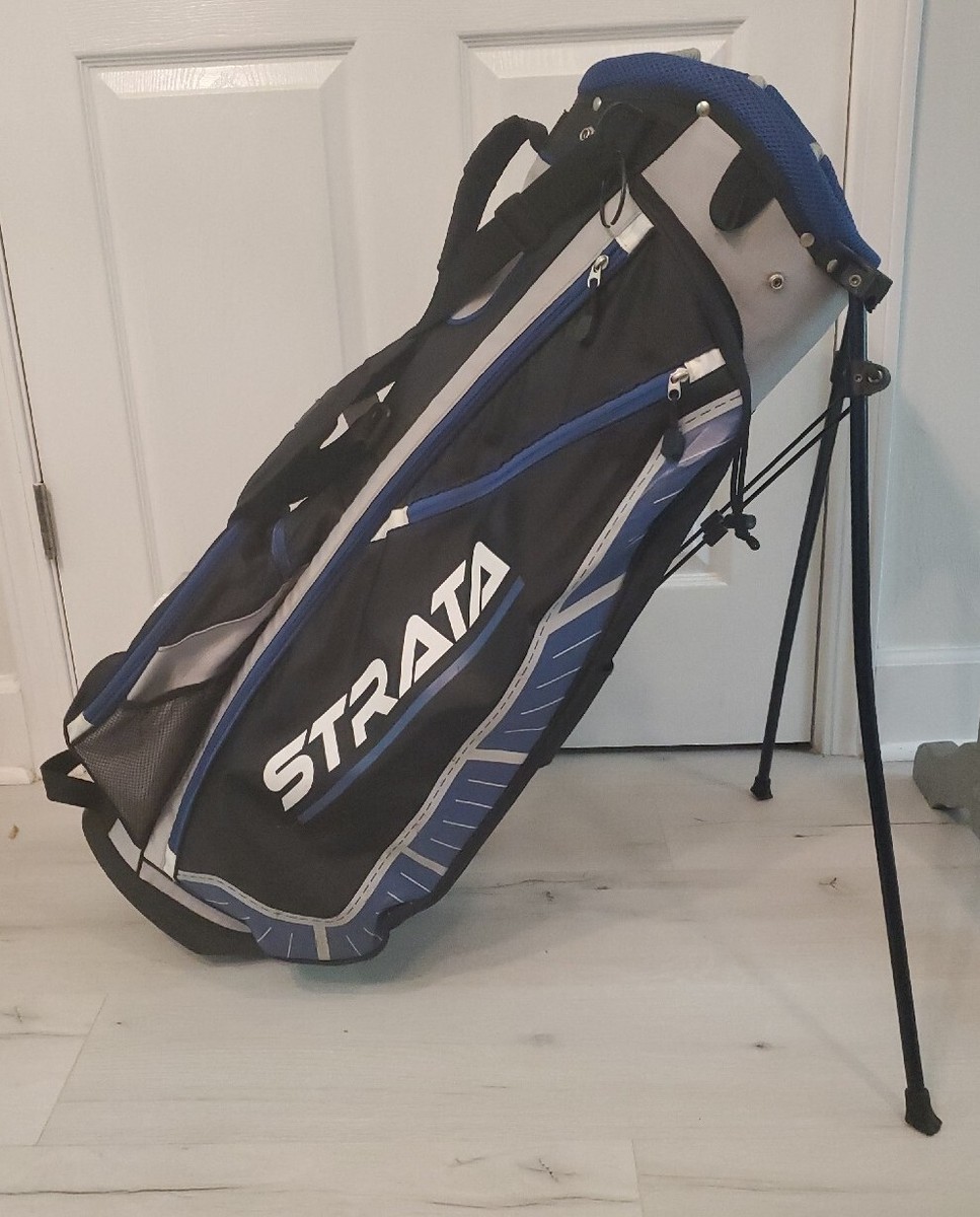 STRATA キャディバッグ 黒と青 防水カバー付き Callaway Strata 7-Way Stand/Carry Bag Black/Blue Dual Carry Strap