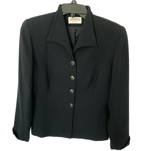 Vintage Gianni Wool Blazer Women's Jacket Lined Black With Black Buttons, EUC!!