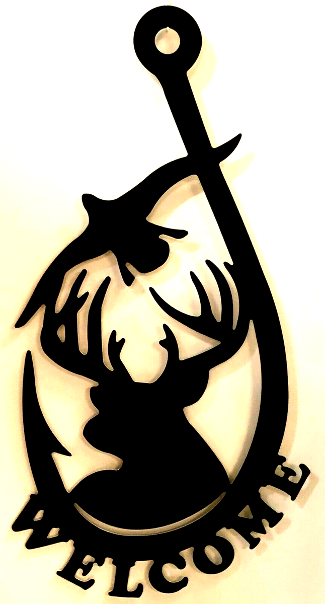 duck deer fish hook Deer Duck Hunting Fishing Hook Metal Welcome Sign Art 24