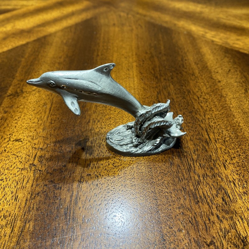 1990 Masterworks Fine Pewter Dolphin Jumping Out Of Water Figurine 4” X 2” H