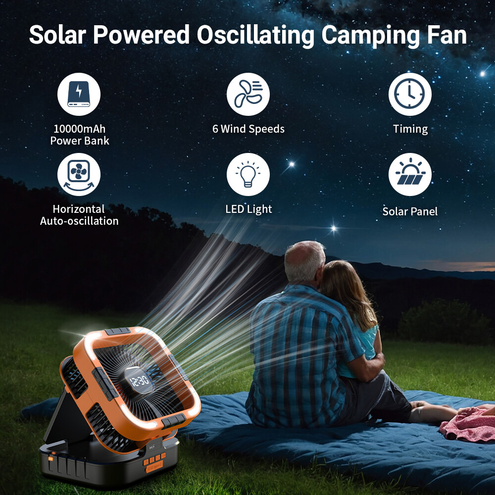 Portable Power Bank Camping Fan Solar USB Rechargeable Speeds