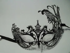 Black Crystal Butterfly Laser Cut Venetian Mask Masquerade Metal Filigree