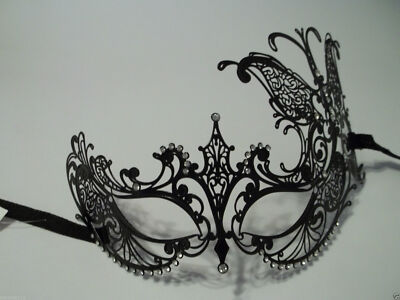 Black Crystal Butterfly Laser Cut Venetian Mask Masquerade Metal Filigree