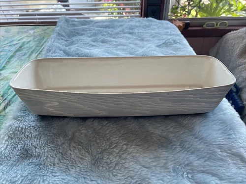 Vintage Grey Shawnee USA Planter, Woodgrain-Look on Black Base, MCM, 14" #1207