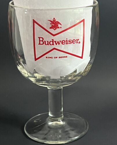 Budweiser Beer KING OF BEERS Thumbprint Glass Goblet Stemware Man Cave 12 ounces