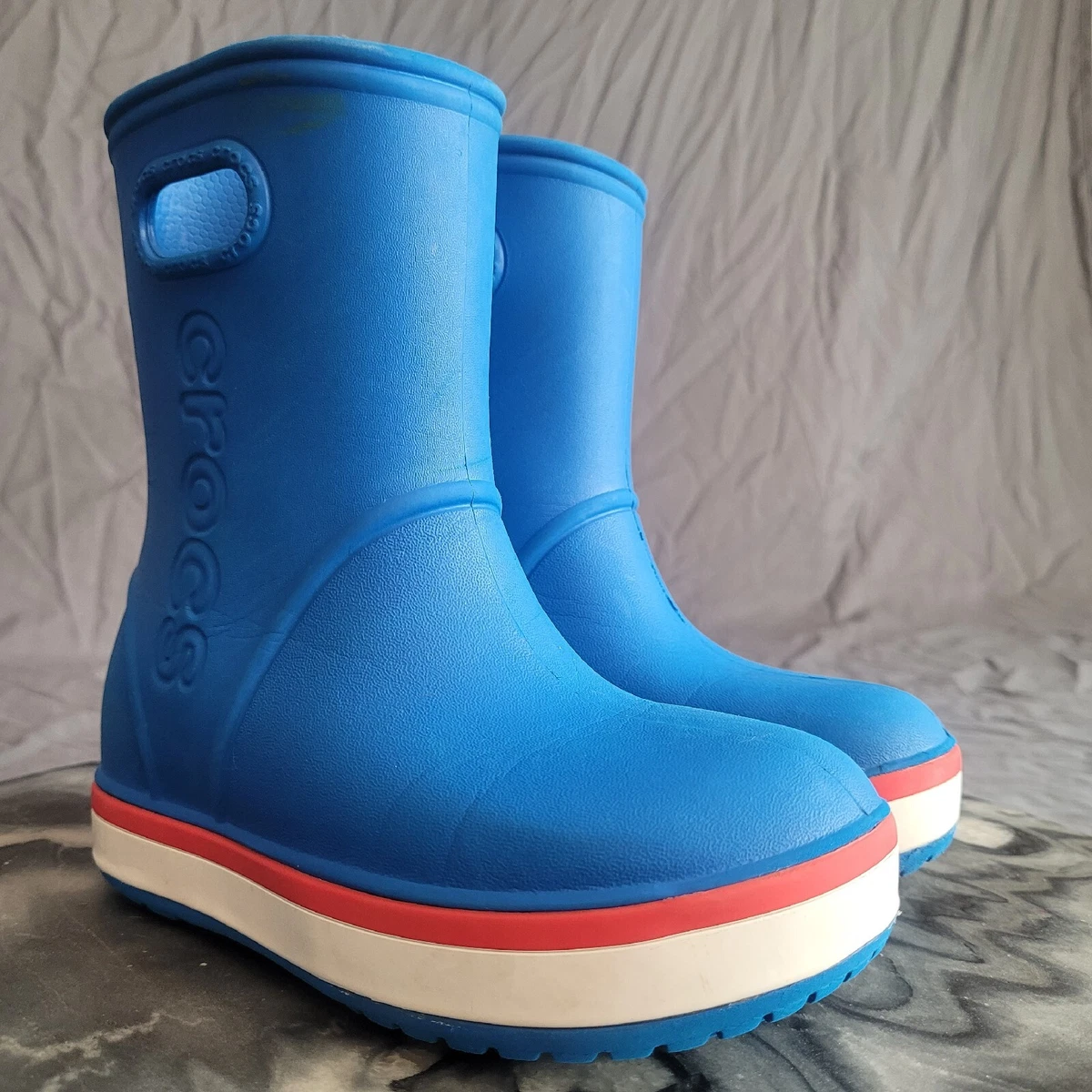 Crocs Kids Crocband Rain Boots Bright Cobalt Flame Size 10 Youth