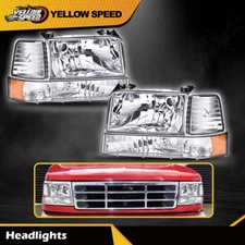 Fit For 92-96 Ford F150 F250 F350 Bronco Headlights w/Corner Signal Bumper Lamps