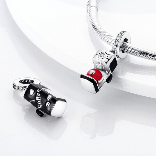 MULA Coffee Machine Pendant DIY Charm CZ For Women Bracelet 925 Sterling Silver - Picture 4 of 6