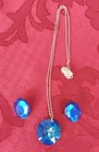 NECKLACE AND CLIP  EARRING SET. BLUE FACETED BEADS. HAND MADE — photo 1