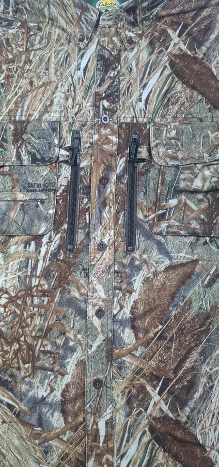 Cabelas Camouflage Shirt Mens XL Button Up Waterproof Mesh Lined Duck Blind Camo - Image 2 of 4