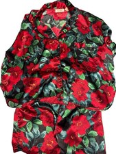Vintage Victoria  s Secret Gold Label Satin Pajama Set Floral Red Roses Women M