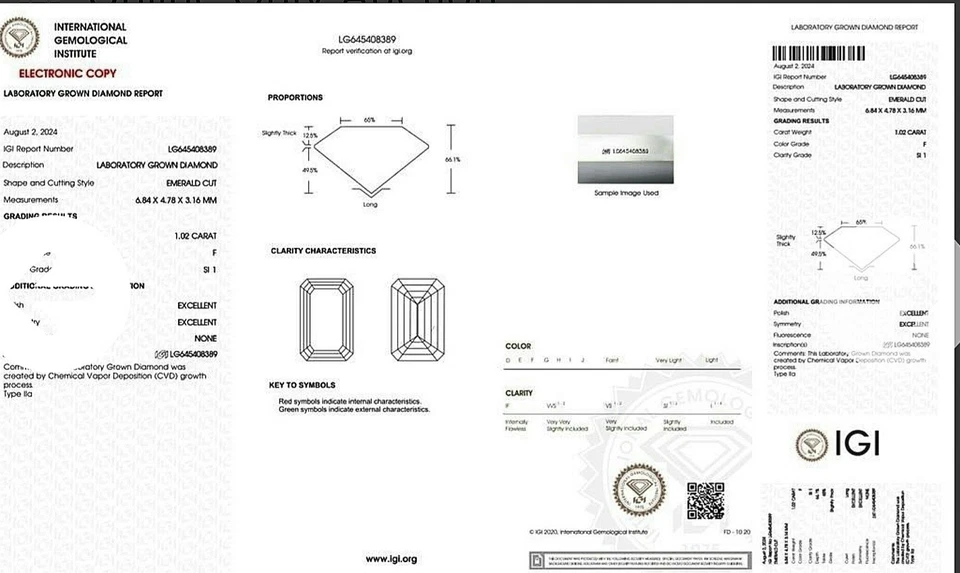 Igi Certified Emerald Cut 1.02ct Si1 Lab Diamond - Image 3 of 3