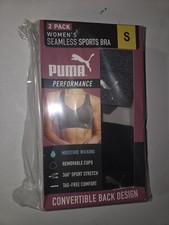 Puma Women's Seamless Sports Bra 2-Pack Convertible Back Gray Black SMALL NEW