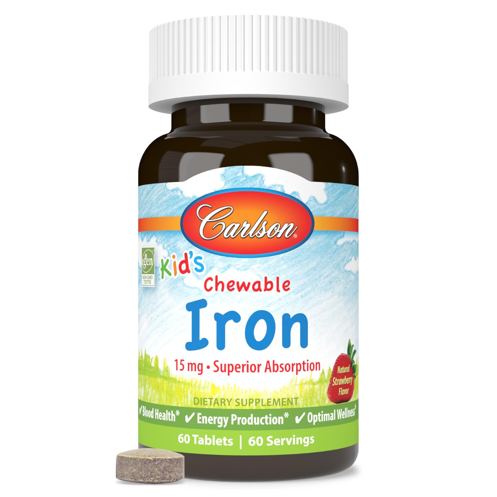 Carlson Labs (60 Tablets) Kid's Chewable Iron, 15Mg Strawberry - 60 Tablets - Image 2
