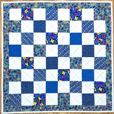 Baby Quilt Handmade Boy's Blue Crib Blanket 40" x 40" NEW Trucks , A B C's