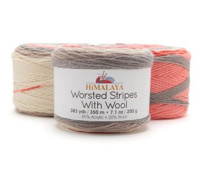 Himalaya Worsted Stripes With Wool Pack Of 3 Peach Cobbler383 Yards 80/20 Blend