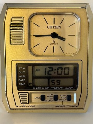 Vintage Citizen Quartz Thermo Sensor Alarm Clock LAD-036 1980 Works Great