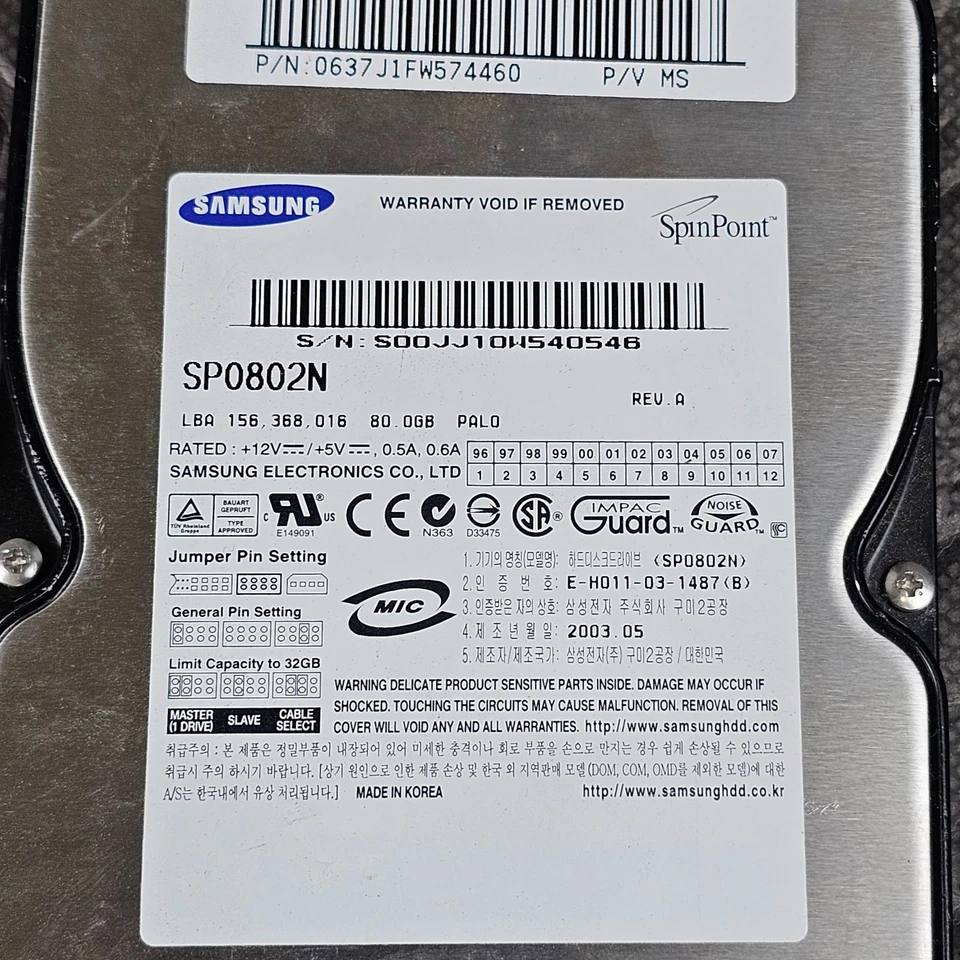 Samsung Spinpoint 80GB HDD 3.5" 7200RPM IDE SP0802N Hard Drive - Image 3 of 4