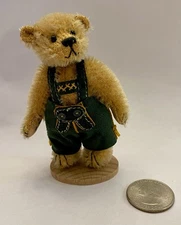 Vintage Miniature Mohair Bear By Bridget Brenner Fully Jointed Lederhosen 3 1/4”