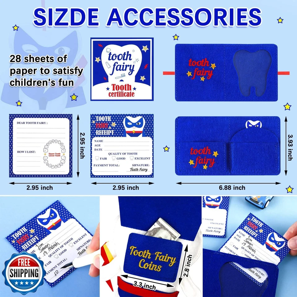 Kit de Almohada de Dientes Breling Divertido Regalo para Niños con Diente de Fieltro Diente Perdido Pillo Foto 2 de 4