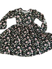 Posh Peanut Black/Pink Floral Bamboo Knit Long Sl Twirl Dress-3T