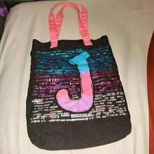 Sequined Black Rainbow Sparkles Logo Monogram Bag J Justice 13"x15" - Happy Bag
