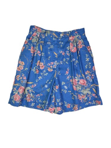 Vintage Lauren Ralph Lauren Size 4 Floral Pleat-Front Shorts Linen High Waist