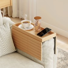 HOMCOM Vassoio da Divano per Bracciolo Flessibile in Legno di Bambù Colore Legno