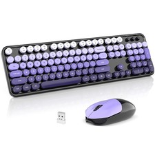 Wireless Keyboard and Mouse Combo, 2.4GHz Retro Full-Size Typewriter Keyboard...