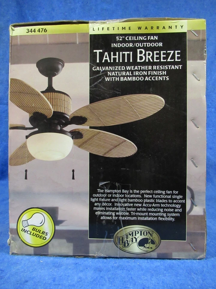 Hampton Bay Tahiti Breeze 52" Indoor/Outdoor Fan w/Bamboo Accents and light kit - Image 2 of 4