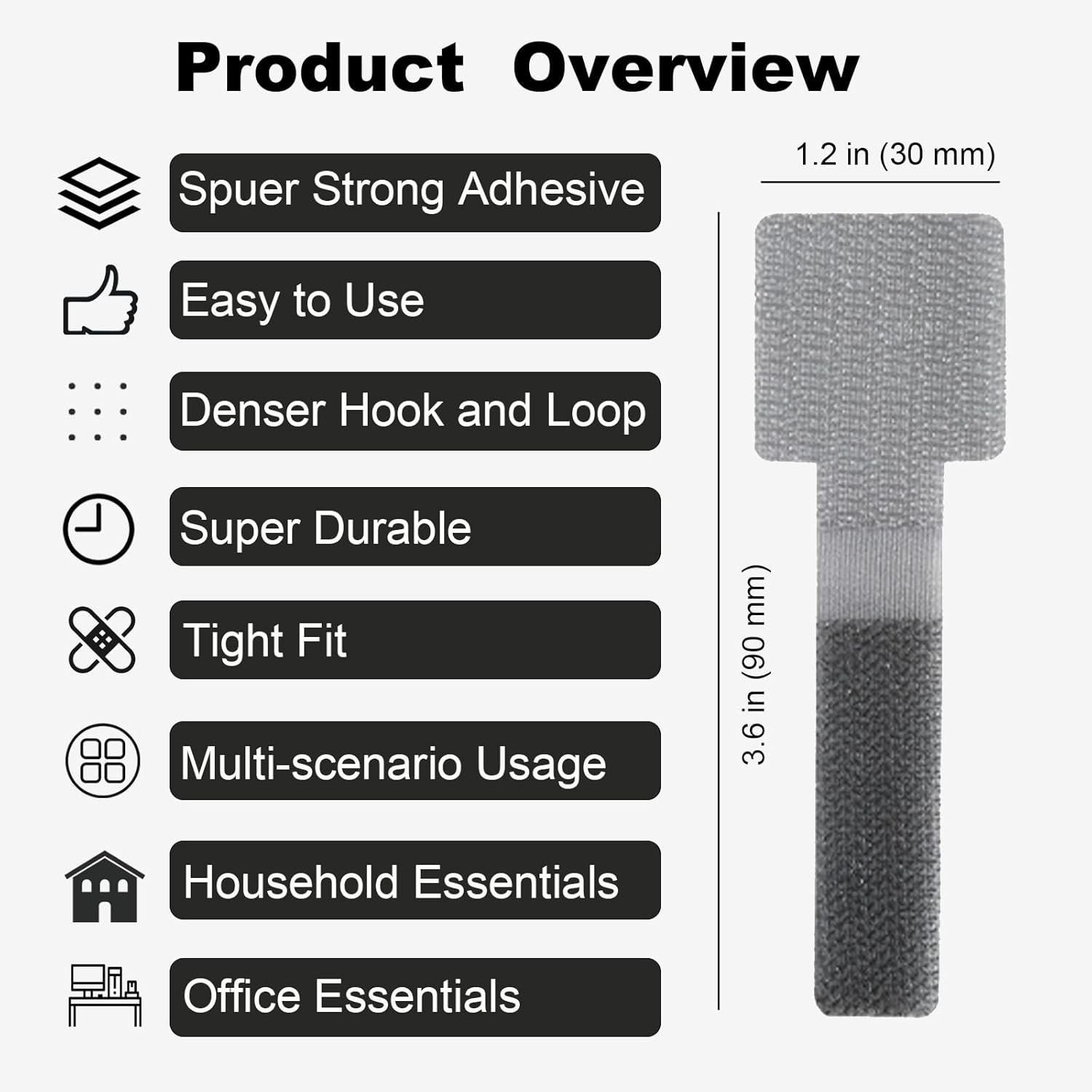 Strong Hold Self-Adhesive Cable Management Under Desk - 40 40Pcs-Grey, Grey 