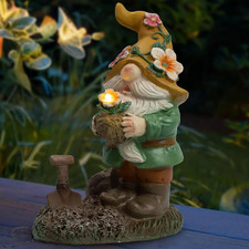 Garden Solar Gnomes Outdoor Statues with Flower Pot Gnome Outdoor Decor for Pati