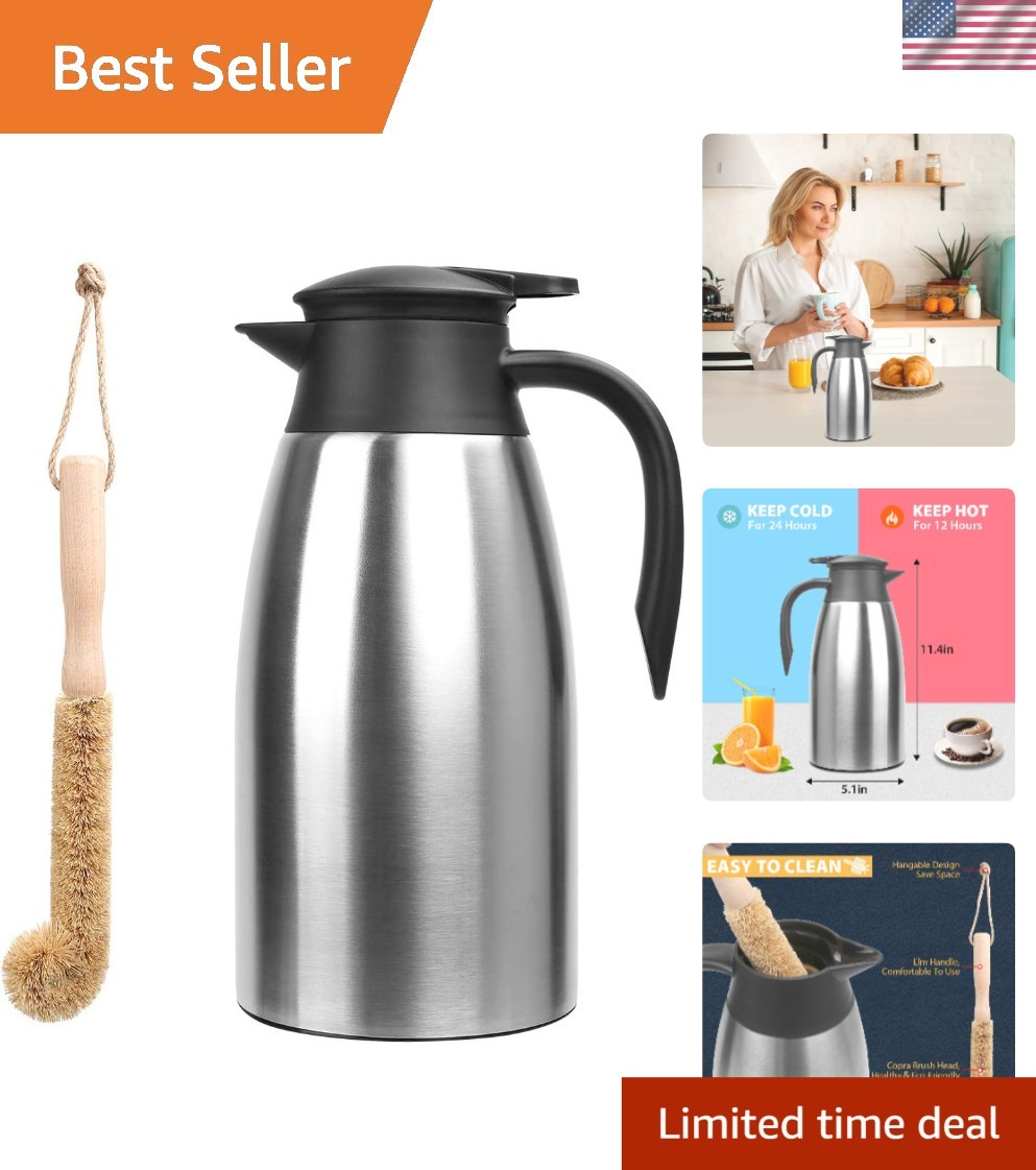 Stainless Steel Thermal Coffee Carafe 68oz - 12 Hour Heat Retention & Leak Proof