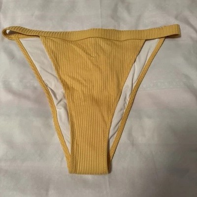 PINK Victoria's Secret Honeycomb Yellow Ribbed High Leg Swim Bikini Bottom NWT