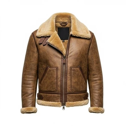 Men’s B3 Bomber Shearling Jacket–WWII Aviator Leather Coat–Handmade Brown Coat. - product listing photo